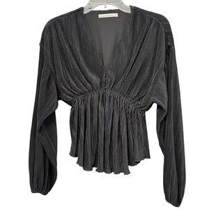 A&F Black Pleated Peplum Blouse XS | Feminine Boho Core